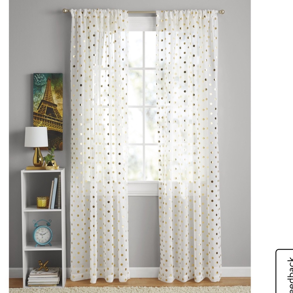 Set of 2 sheer gold foil dot curtain panels